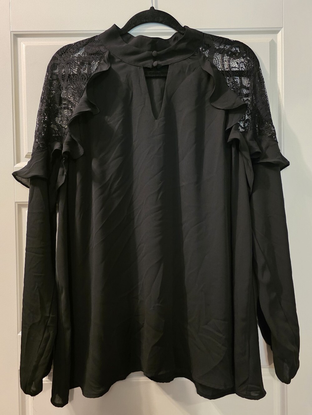 Sheer Top With Lace Shoulder Detail